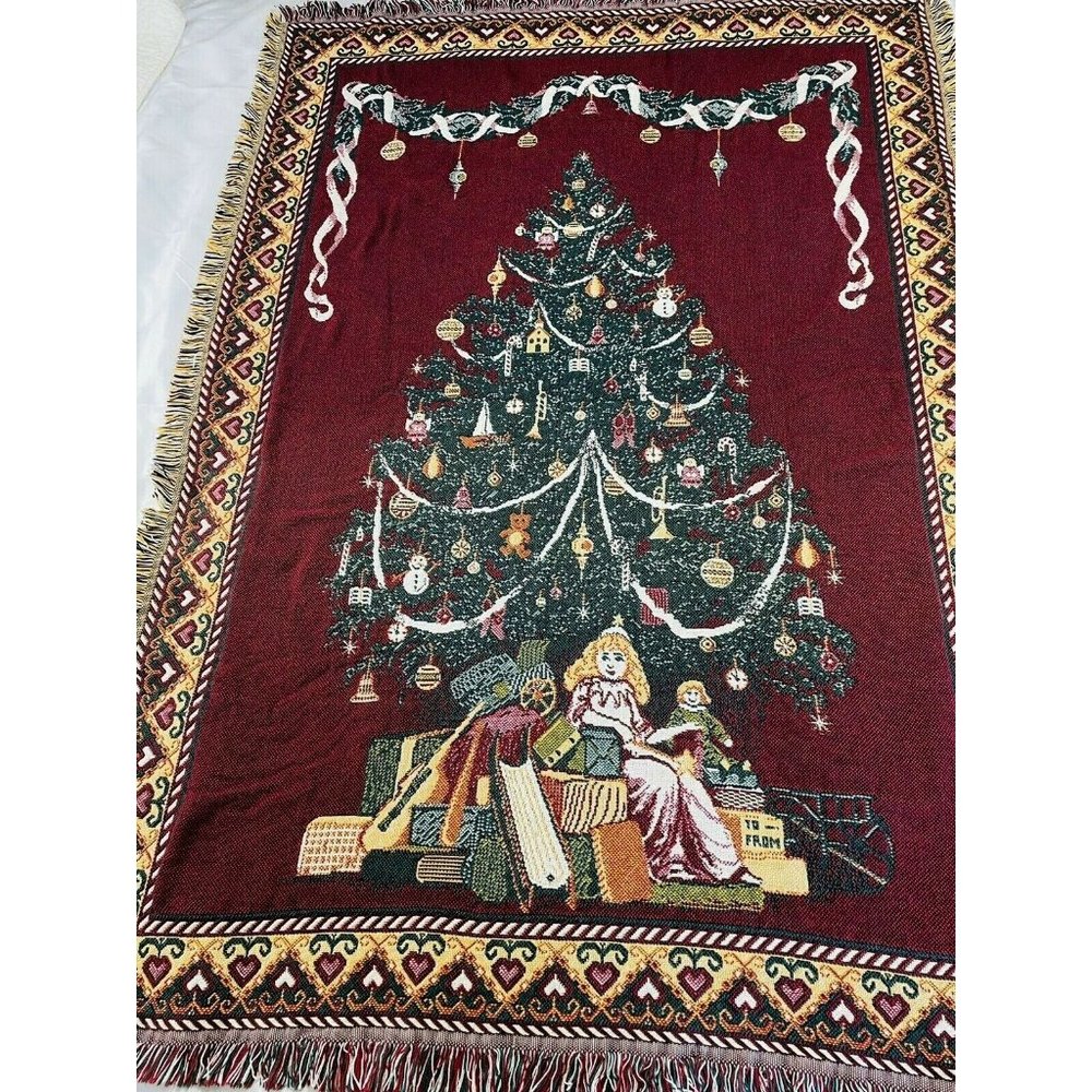 Vintage Christmas Tree Gifts Tapestry Throw Blanket Xmas 68 inch Goodwin Weaves